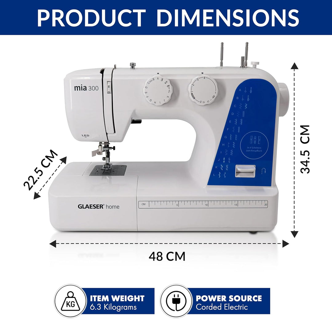 Nähmaschine easy GLAESER® home mia 300 | Anfänger Nähmaschine | Automatischer Einfädler | 24 Stich -