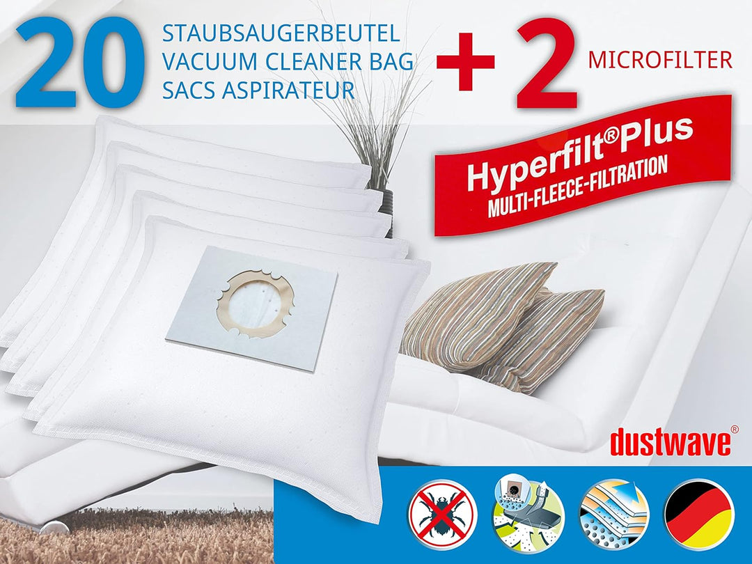 Sparpack - 20 Staubsaugerbeutel passend für Miele - S8340 Powerline, S8340 Ecoline; Flink und Sauber