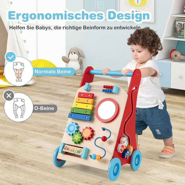 COSTWAY Lauflernhilfe Holz, Baby Lauflernwagen mit Griff, Stauraum & Rädern zum Schieben und Ziehen,