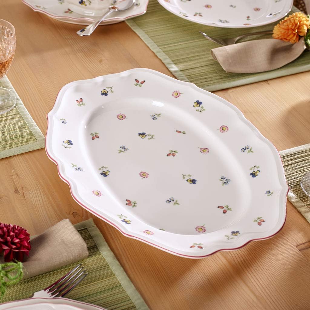 Villeroy und Boch Petite Fleur Platte oval, Premium Porzellan, 44 cm 44cm Weiss, 44cm Weiss