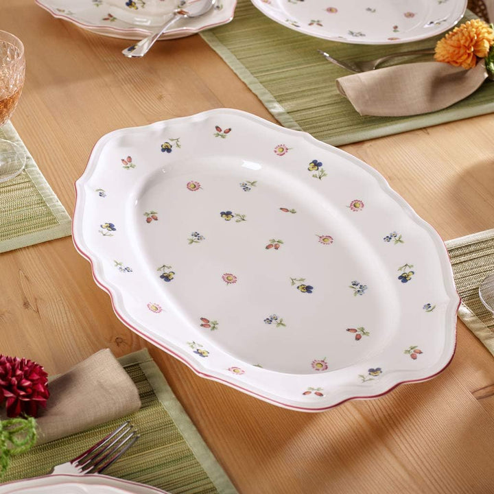 Villeroy und Boch Petite Fleur Platte oval, Premium Porzellan, 44 cm 44cm Weiss, 44cm Weiss