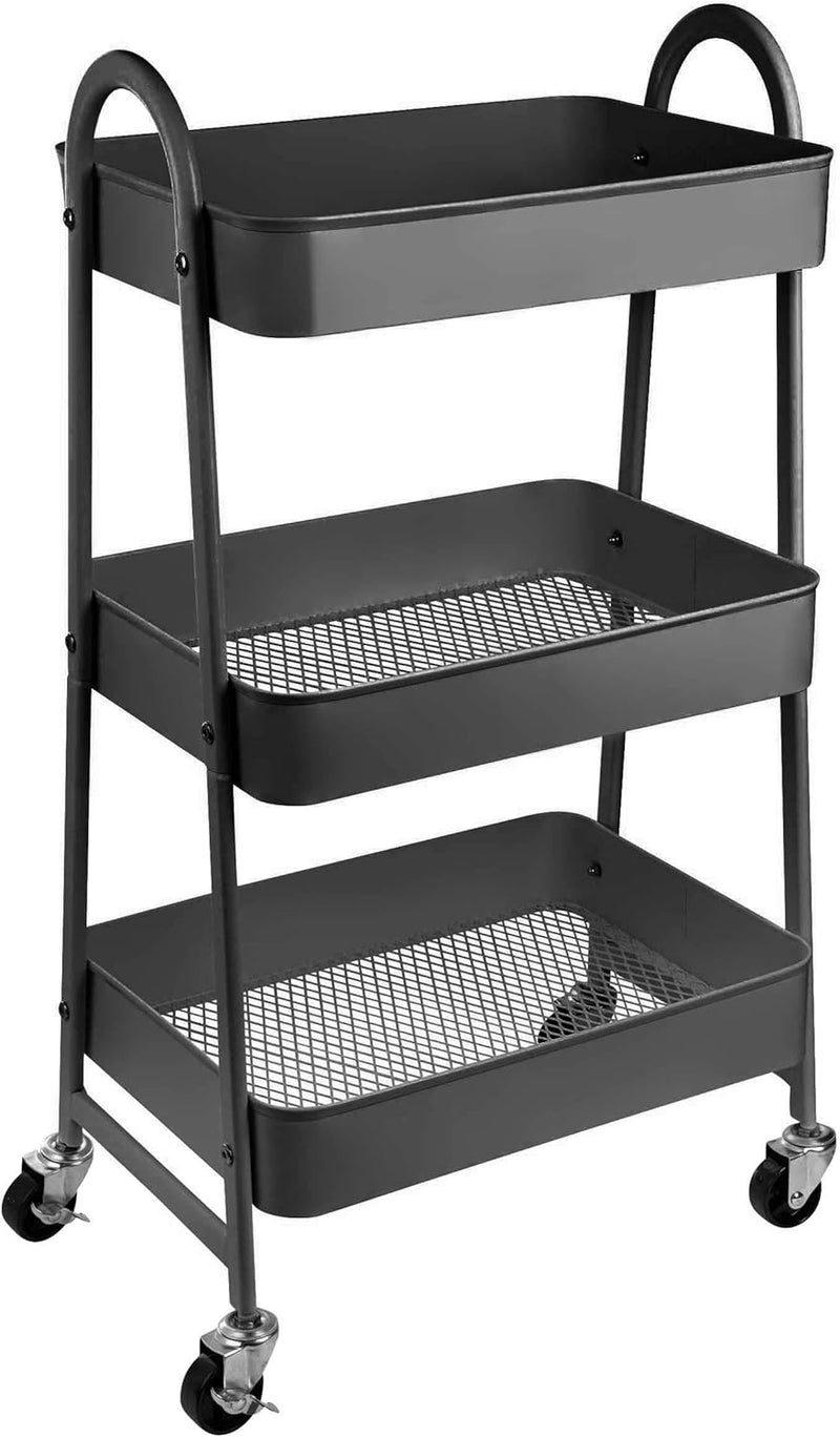 ONVAYA® Servierwagen Silvio | Beistellwagen | dunkelgrau | 30,5 x 45 x 77 cm | 3 Fächer | Multifunkt