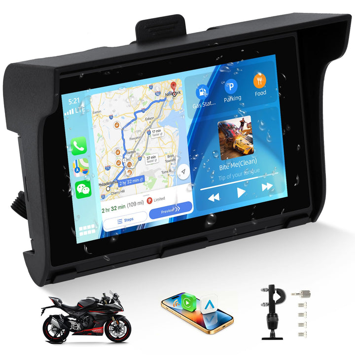 SIXWIN Carplay Motorrad Display für Moto mit Wireless Carplay Android Auto, 5 Zoll HD Touchscreen Bi