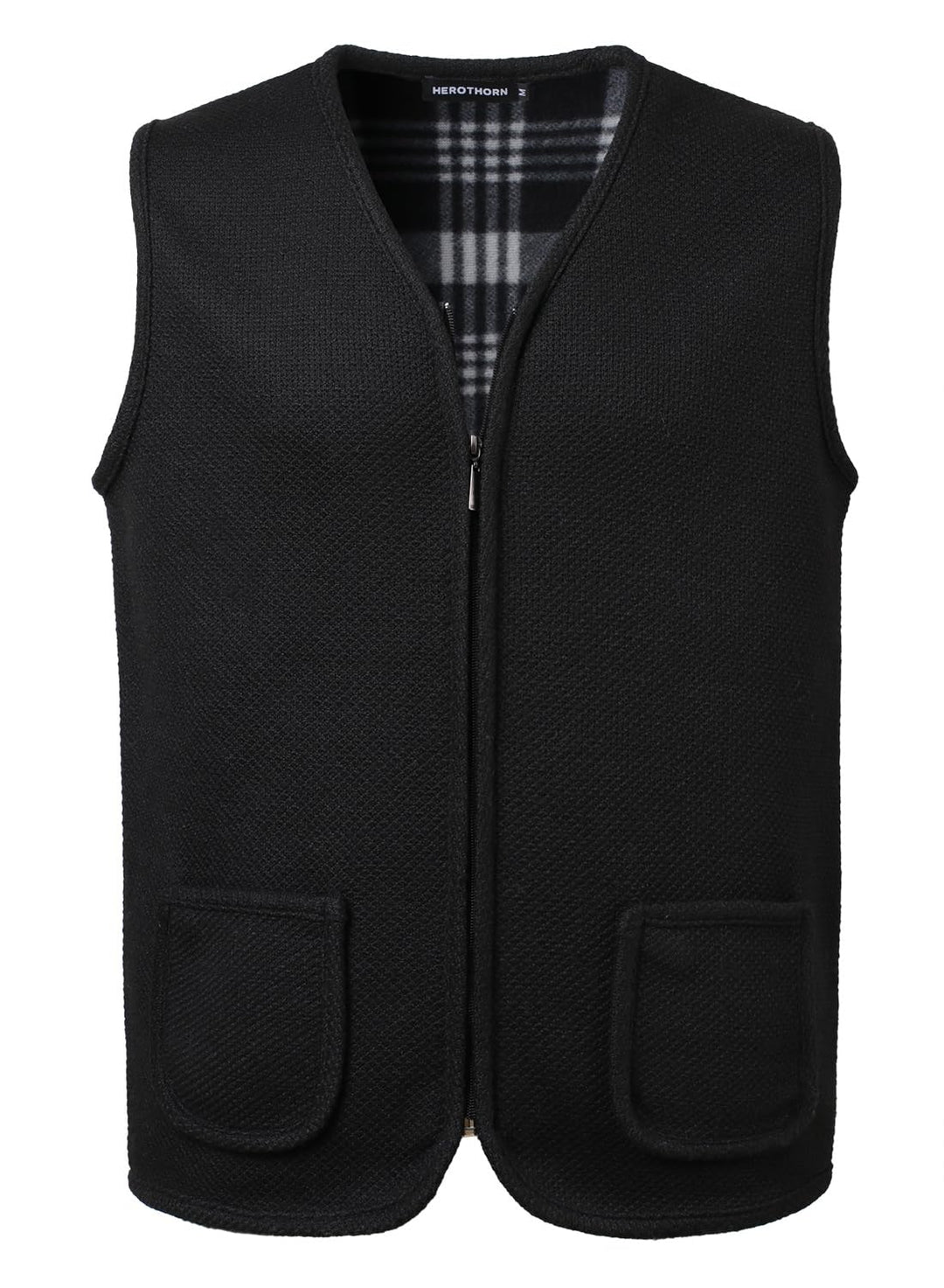Herren Strickweste Strickjacke ohne Ärmel V-Ausschnitt Ärmellose Fleecefutter Jacke Reissverschluss