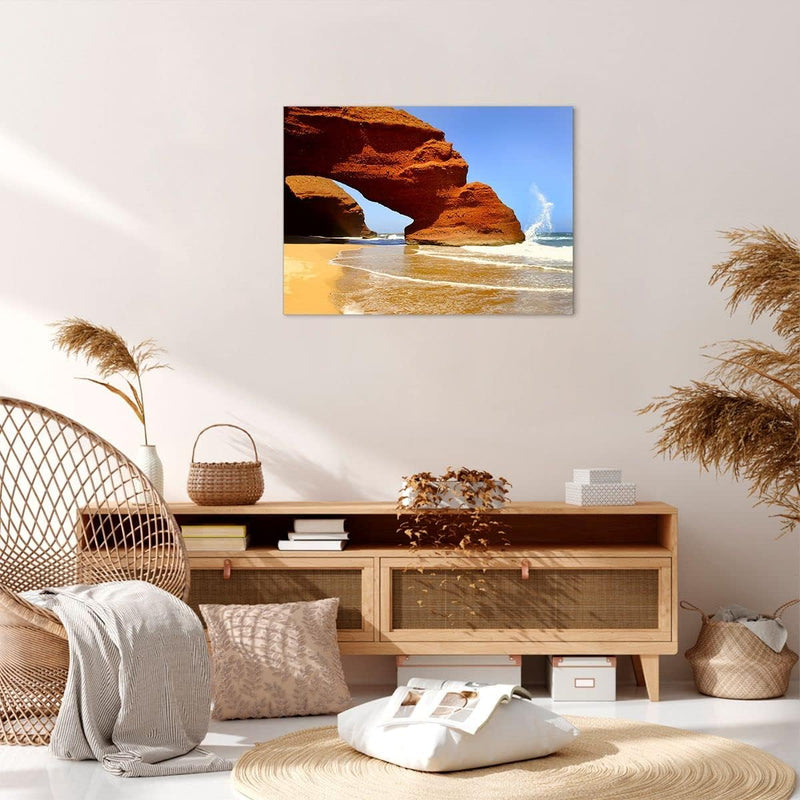 Bilder auf Leinwand Felsen Sandstein Ozean Natur Leinwandbild 70x50cm Wandbilder Dekoration Wohnzimm