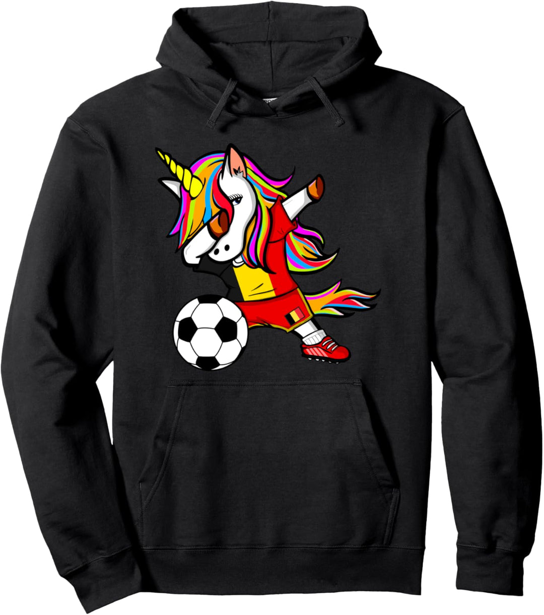 Dabbing Einhorn Unicorn Belgien Fussball - Belgische Flagge Pullover Hoodie