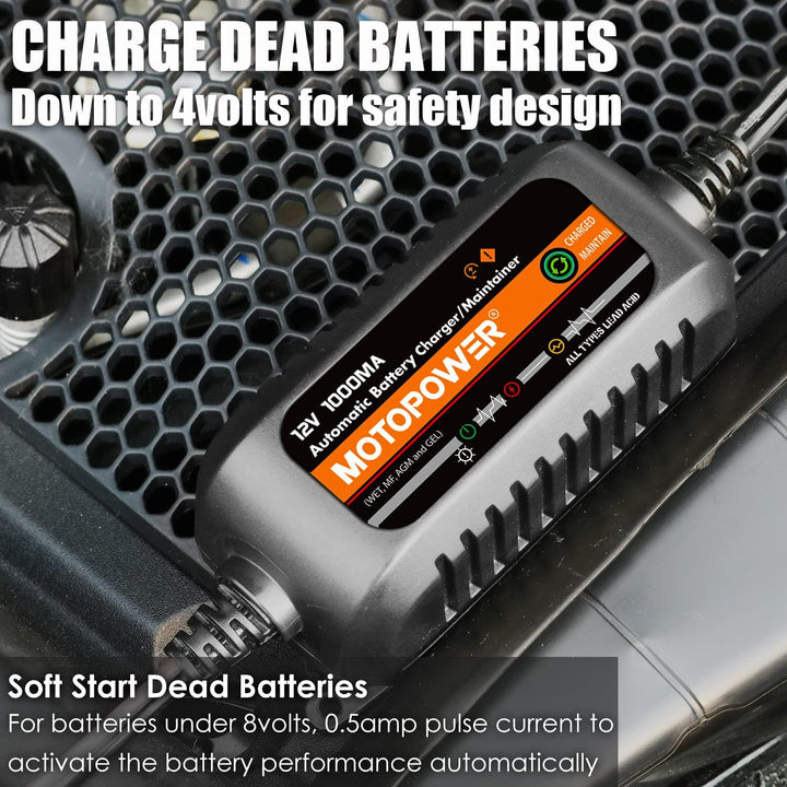 MOTOPOWER MP00205B 12 V 1000 mA Ladegerät/Batterieerhaltung, vollautomatisch, Schwarz b) - 12V 1000m