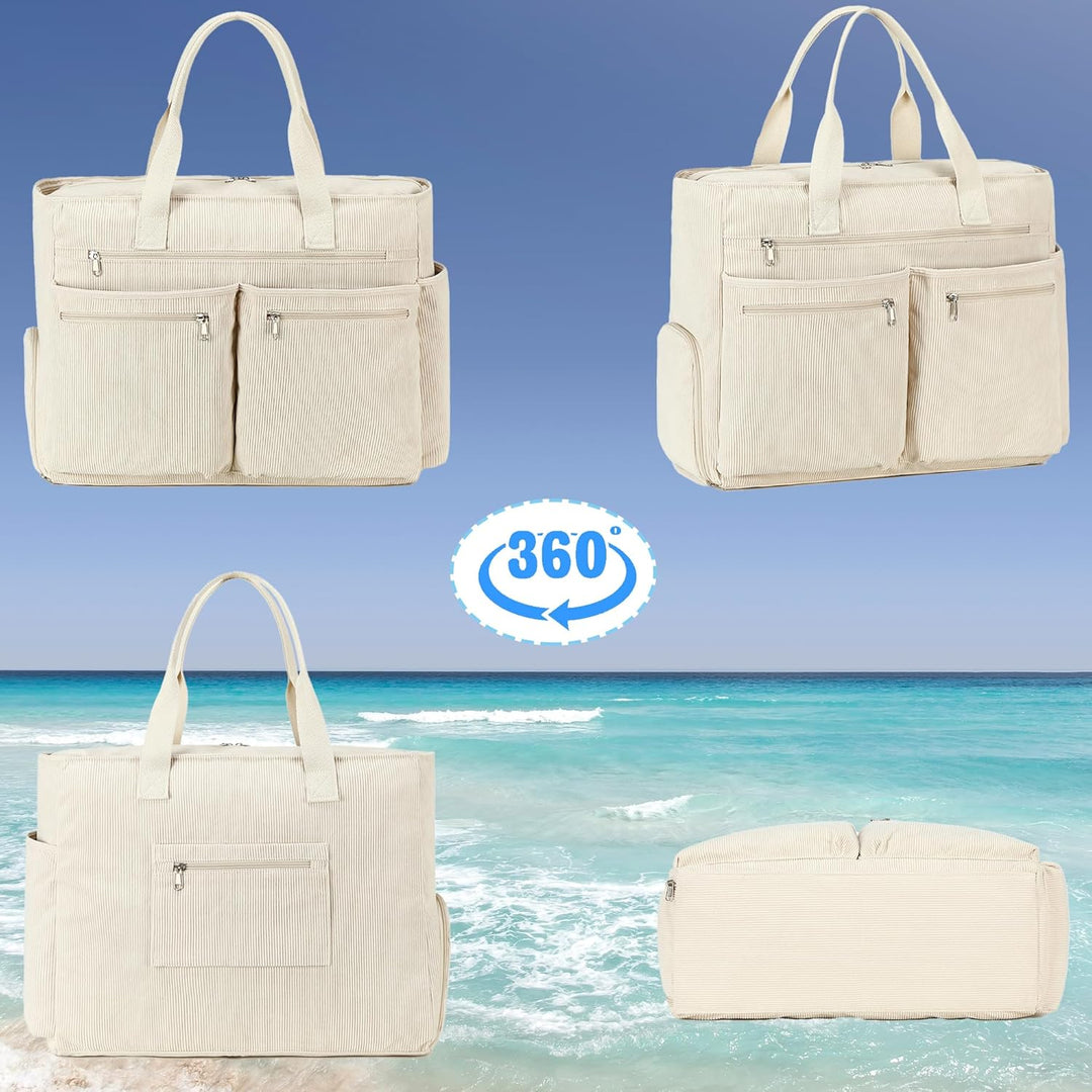 Makukke Strandtasche XXL, Cord Weekender Damen mit Schuhfach, Gross Faltbar Badetasche mit Reissvers