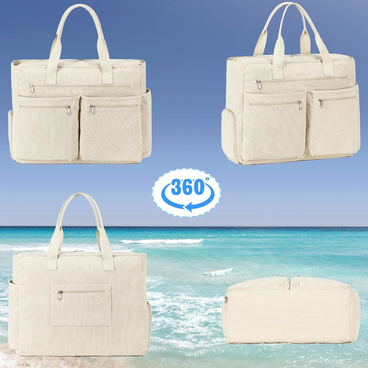 Makukke Strandtasche XXL, Cord Weekender Damen mit Schuhfach, Gross Faltbar Badetasche mit Reissvers