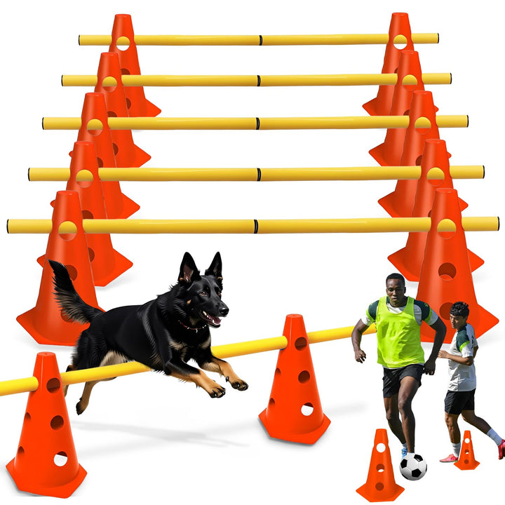 5er Sports Steckhürdenset Cavaletti Agility Set Hunde Hürden Steckhürdenset 10 Kegel 23cm + 5 Stange