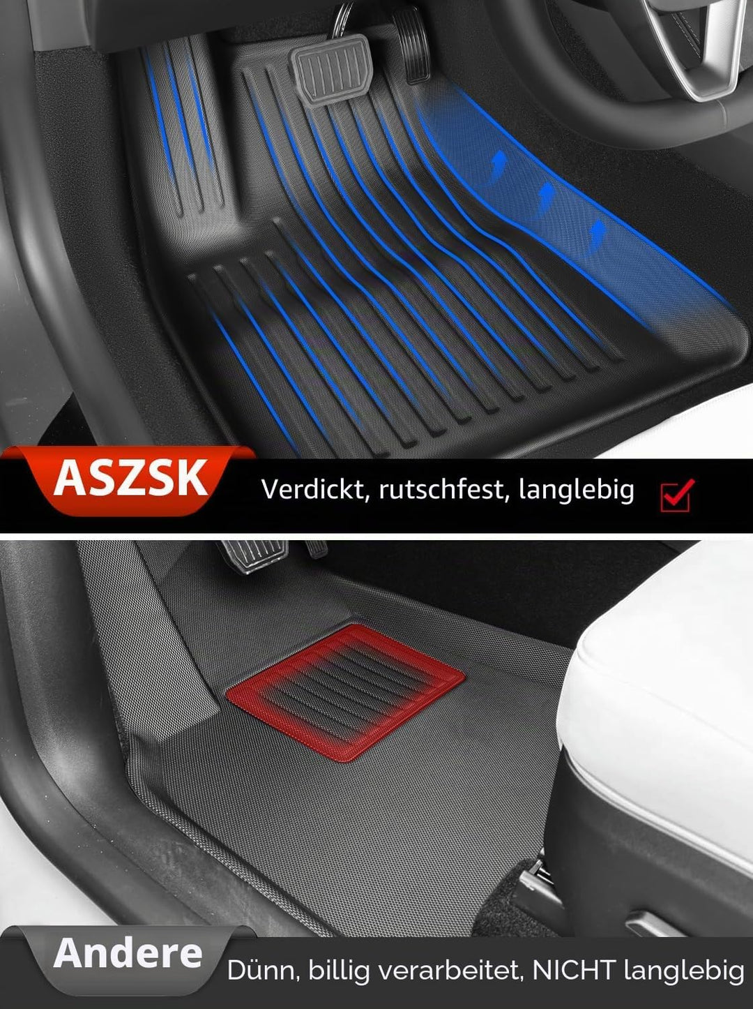 3 Stück Fussmatten für Tesla Model 3 2024 2025, Model 3 Highland Allwetter-Kofferraumschutz Fussmatt