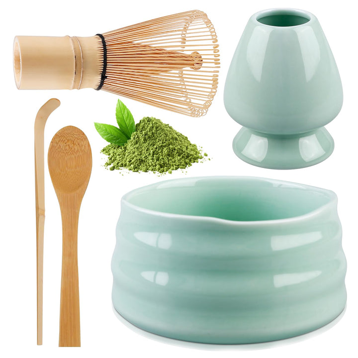 Matcha Tee Set, Matcha Besen Set mit Matcha-Schneebesen, Besenhalter, Matcha Schale aus Keramik, 2 T
