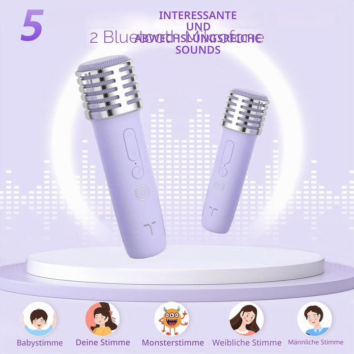 Karaoke Maschine 2 Mikrofone für Jungen Mädchen, tragbare Bluetooth-Lautsprecher mit dynamischen Lic