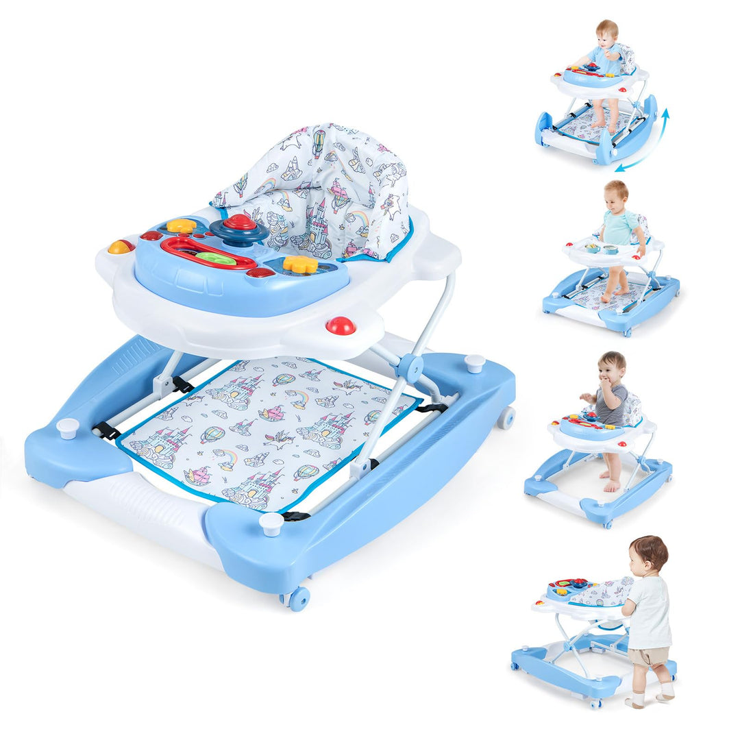 COSTWAY 6 in 1 Lauflernhilfe, Lauflernwagen mit abnehmbarem Spielboard &amp; Fusspolster, Baby Walker hö