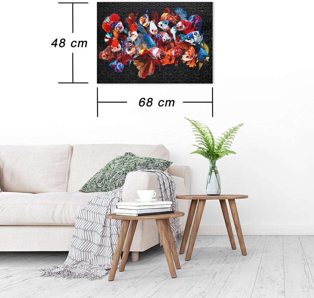 Ulmer Puzzleschmiede - Puzzle „Koi“ - Bunte Fische als klassisches 1000 Teile Puzzle - Puzzlemotiv e