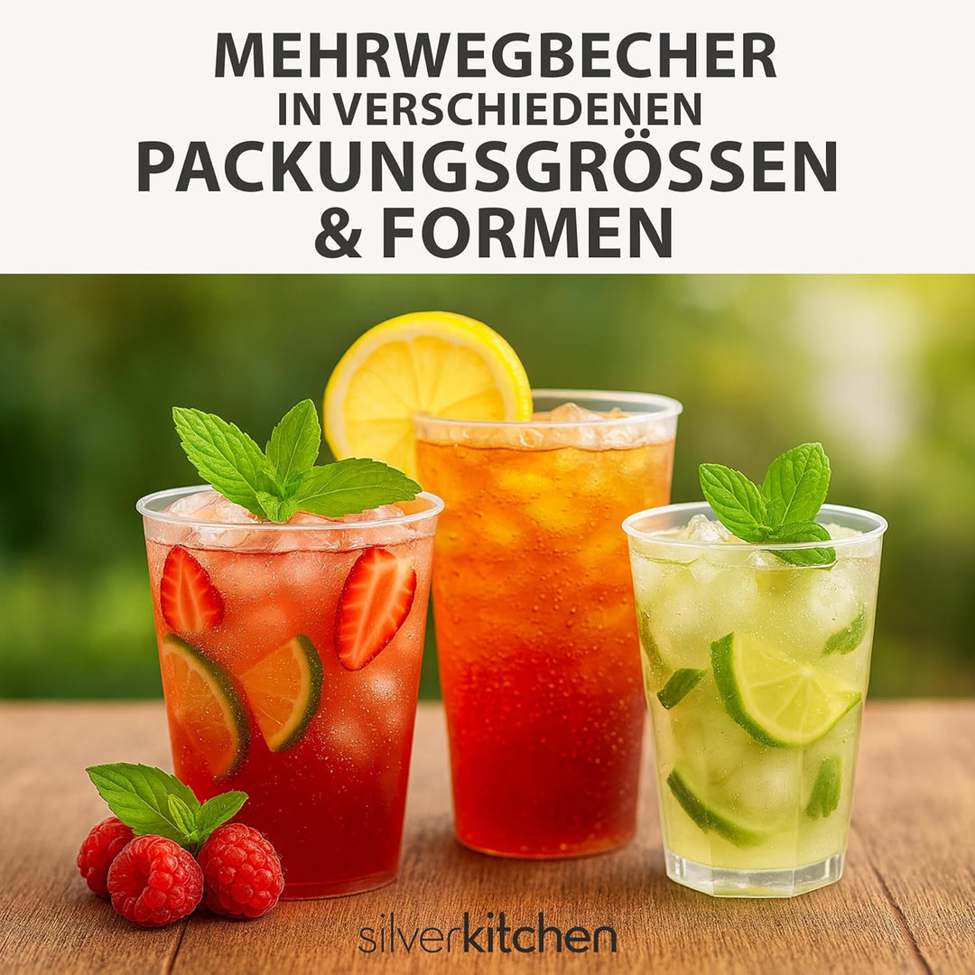 100x Cocktail Plastikbecher 0,3 L – Stapelbare Mehrweg Partybecher - Spülmaschinenfeste Hartplastik