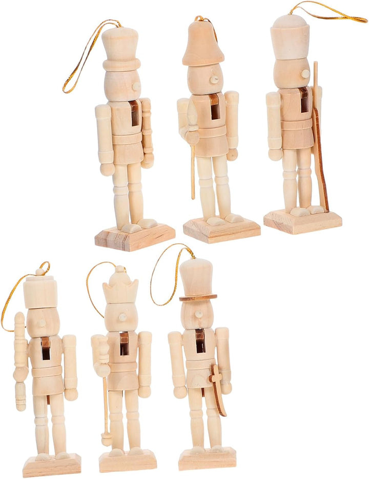 TOYANDONA 6 Stück DIY Nussknacker Soldat Figuren aus Holz Unbemalt zum Bemalen Stabile Weihnachtsdek