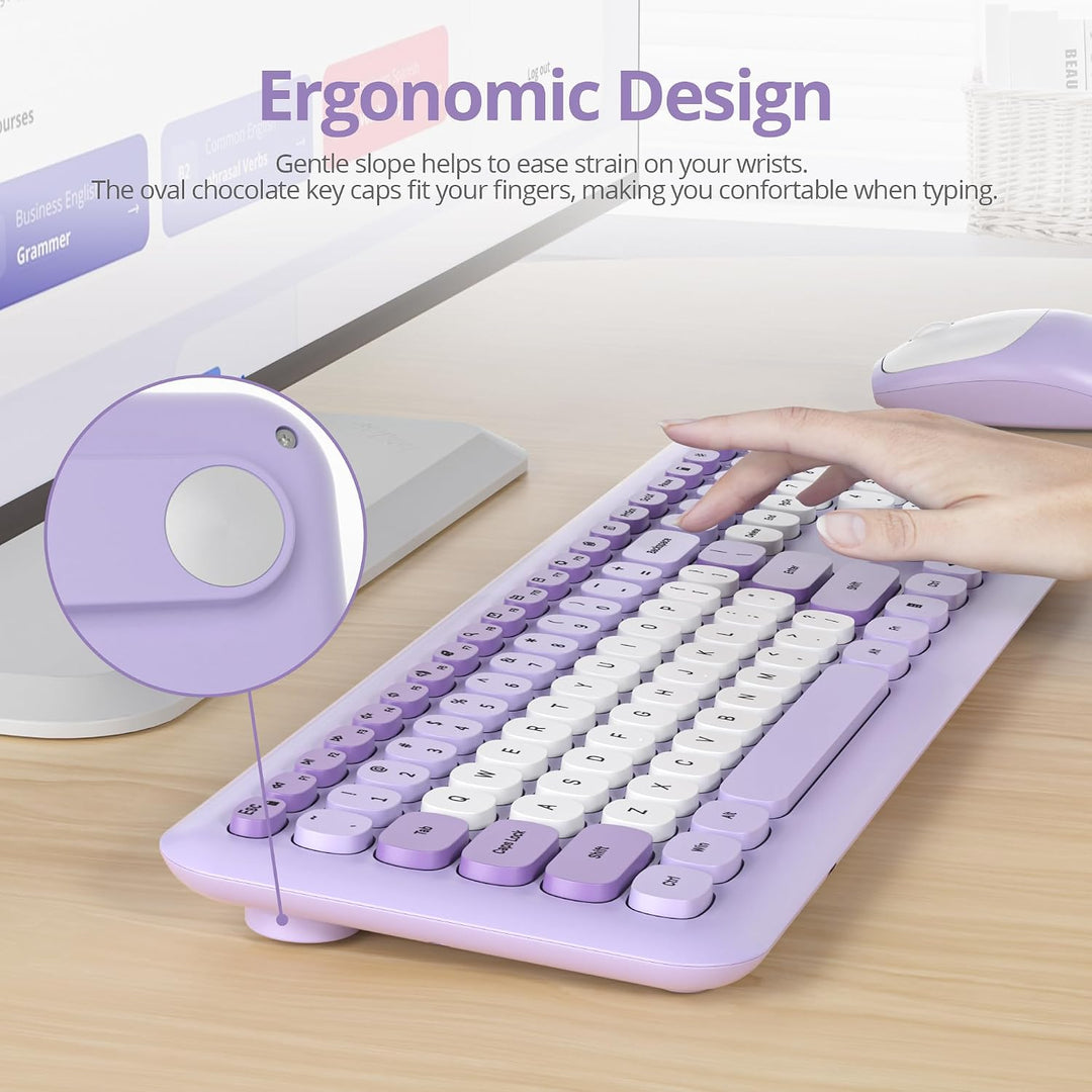 SOLIDEE Buntes kabellose Tastatur und Maus-Kombination,2.4GHz Retro Schreibmaschine Tastatur,104 Tas
