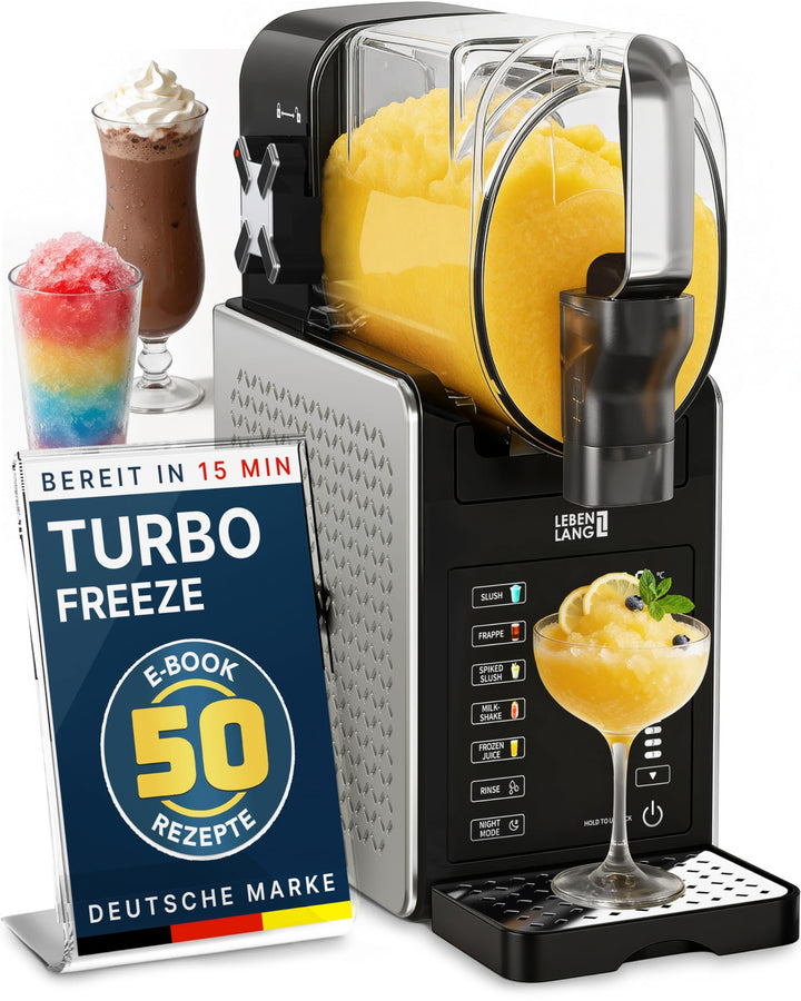 LEBENLANG Premium Slush Maschine 2L - 5 Modi & 15 Min QuickFreeze I Inkl. Rezeptbuch & Auto-Reinigun