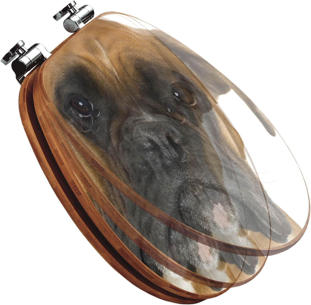 banjado® Design WC Sitz Bambus Absenkautomatik mit Motiv Boxer/Toilettendeckel mit Absenkautomatik H