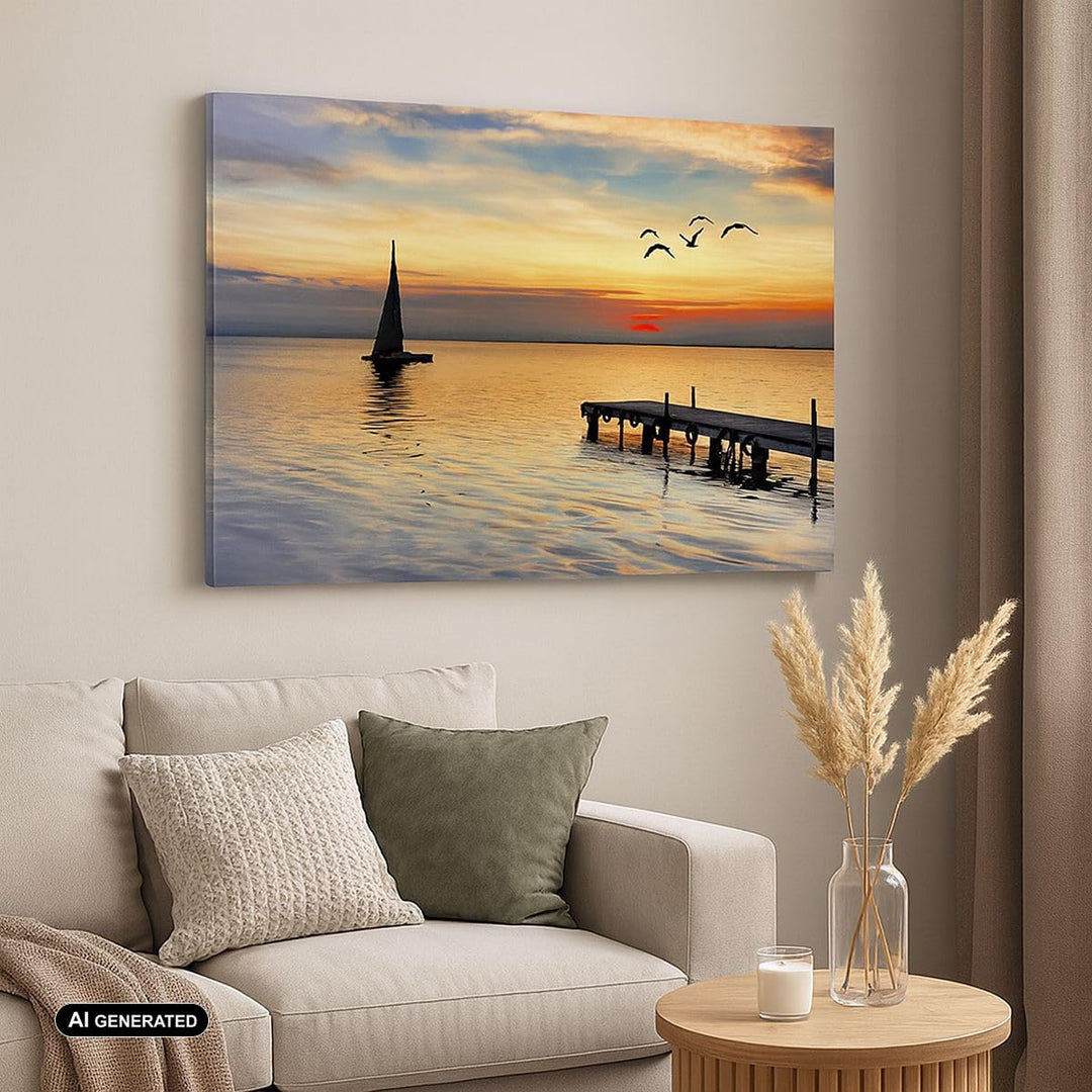 Bilder auf Leinwand 100x70cm Leinwandbild Strand landschaft wasser brücke Gross Wanddeko Bild Schlaf