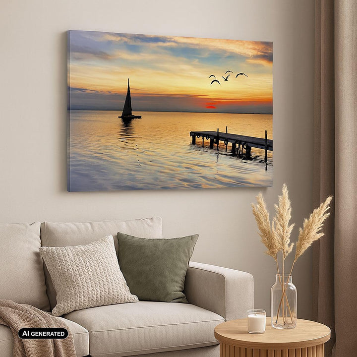 Bilder auf Leinwand 100x70cm Leinwandbild Strand landschaft wasser brücke Gross Wanddeko Bild Schlaf