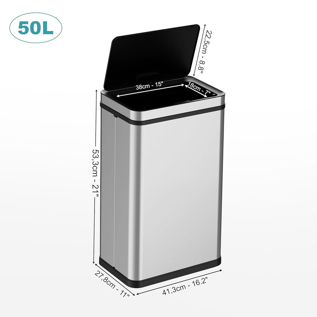 Ribelli Edelstahl Mülleimer 50 Liter - Abfalleimer mit Sensor - Automatisches Öffnen und Schliessen