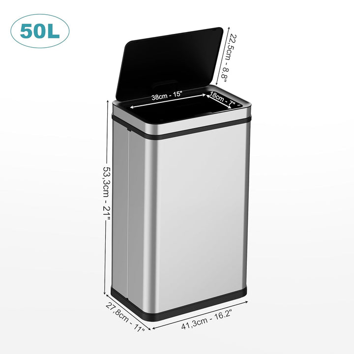 Ribelli Edelstahl Mülleimer 50 Liter - Abfalleimer mit Sensor - Automatisches Öffnen und Schliessen