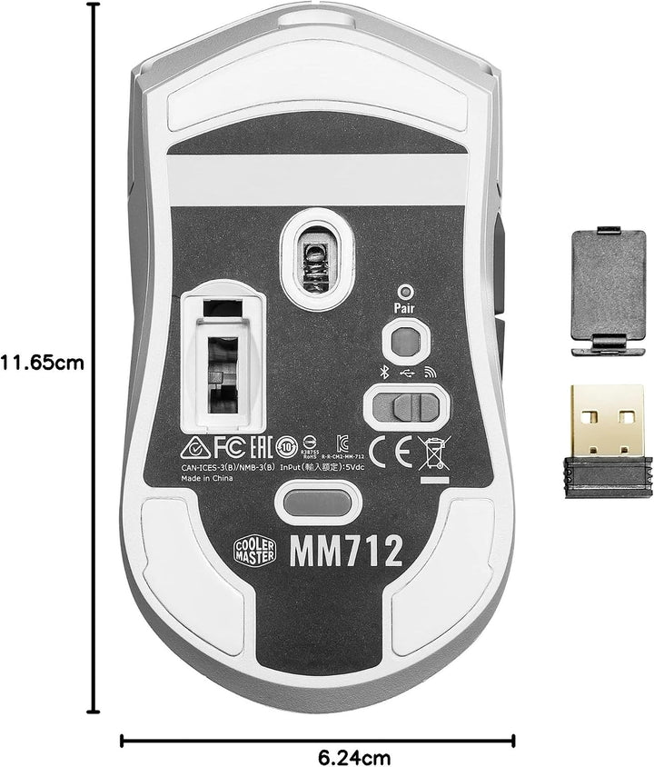 Cooler Master MM712 Kabellose Gaming-Maus weiss mit einstellbaren 19.000 DPI, 2,4 GHz und Bluetooth