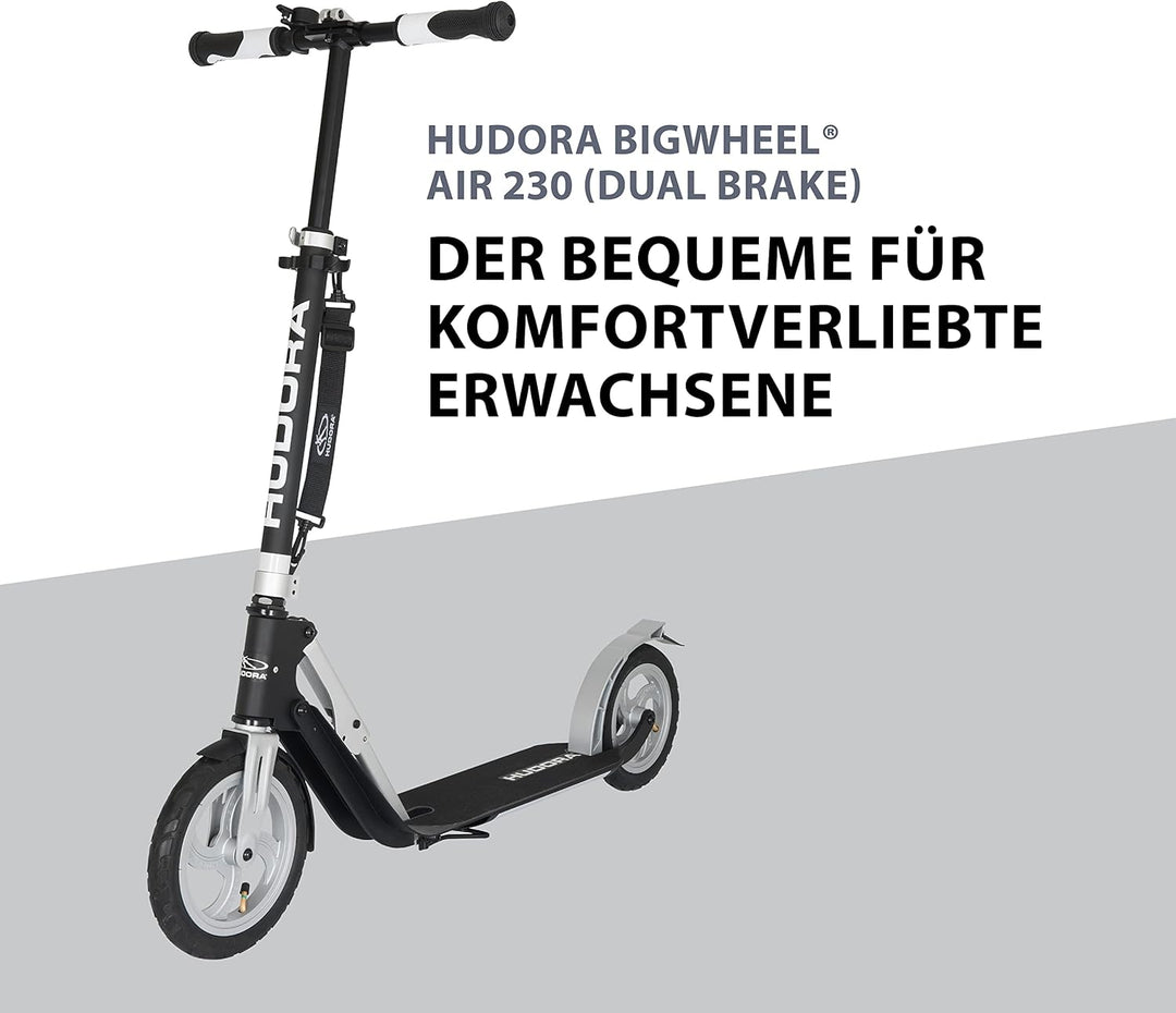 HUDORA BigWheel Air 230 Scooter - Tretroller mit/ohne Handbremse - Stabiler Aluminium-Roller mit Luf