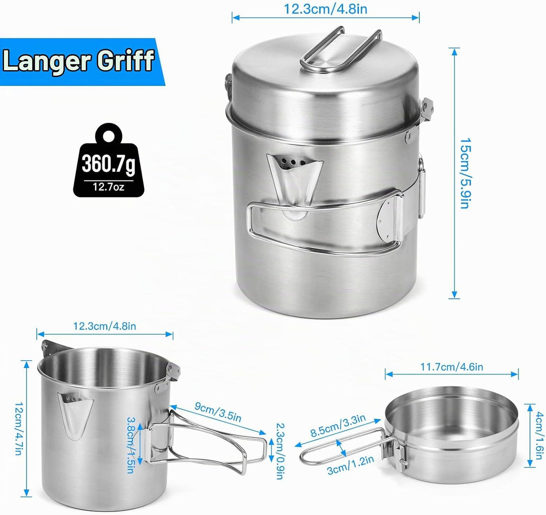 Lixada Camping Topf 1L Edelstahl Tasse BecherKochen Wasserkocher mit Deckel und Griff für Camping Wa