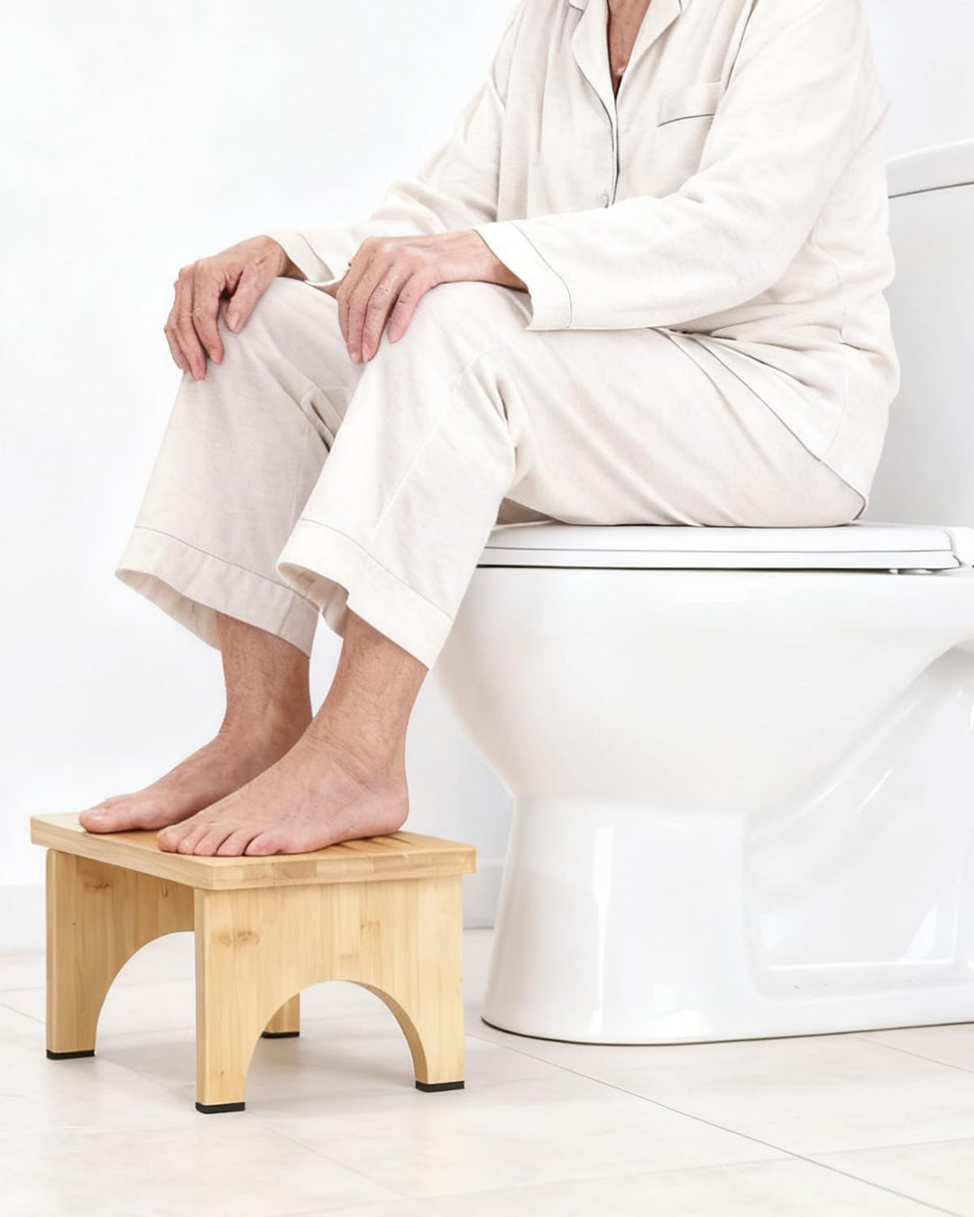 Bambus Toilettenhocker für Erwachsene, Toilettenhocker Klappbar mit Anti-Rutsch-Pads, Ergonomischer