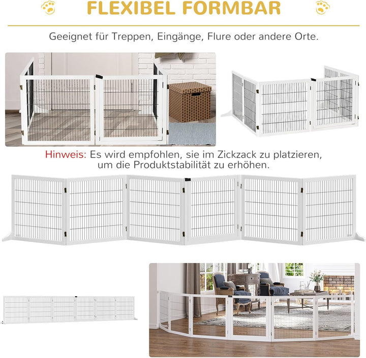 PawHut Absperrgitter Hund Verstellbares Freistehendes Schutzgitter mit Füssen 70H x 432B cm Holz Hun