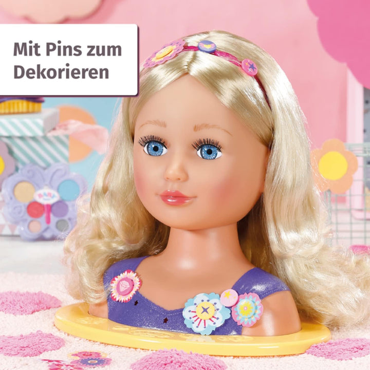 BABY born 825990 Sister Styling Head, Puppen-Frisierkopf zum Schminken, Stylen und Frisieren mit hoc