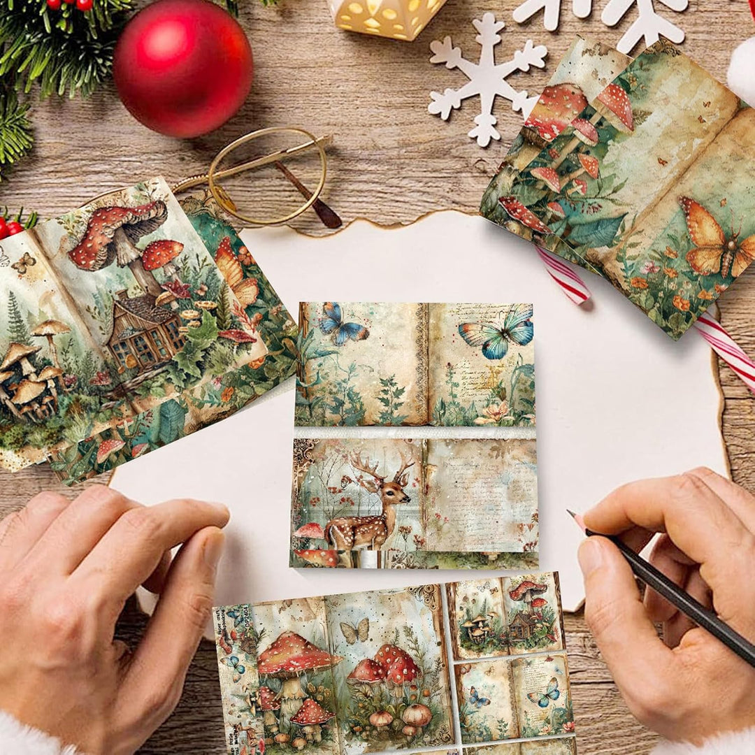 Scrapbook Papier Wald Muster Scrapbook Bastelpapier, Vintage Motivpapier mit Waldtiere Schmetterling