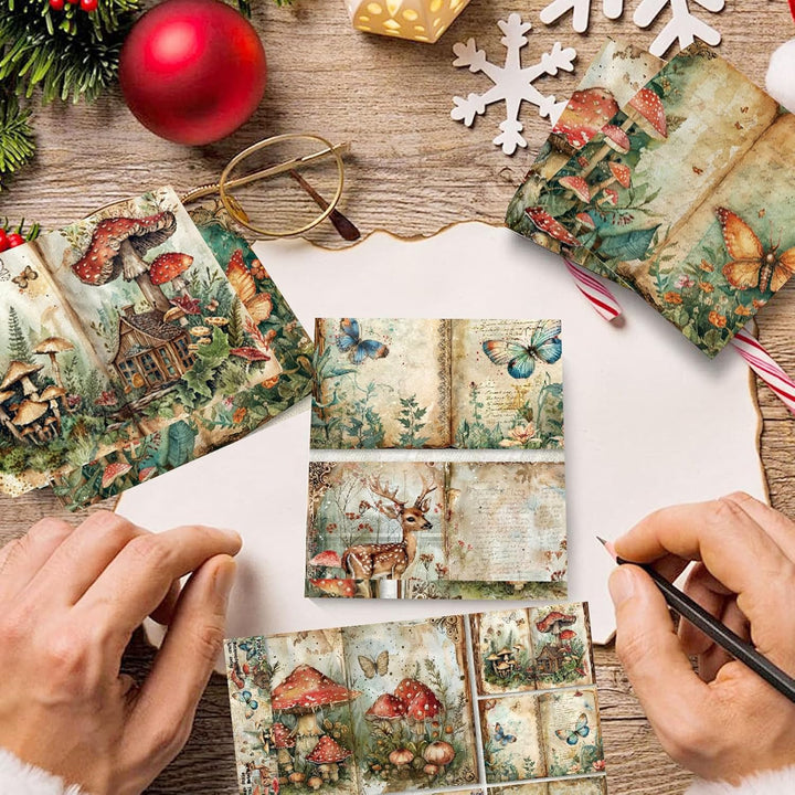 Scrapbook Papier Wald Muster Scrapbook Bastelpapier, Vintage Motivpapier mit Waldtiere Schmetterling