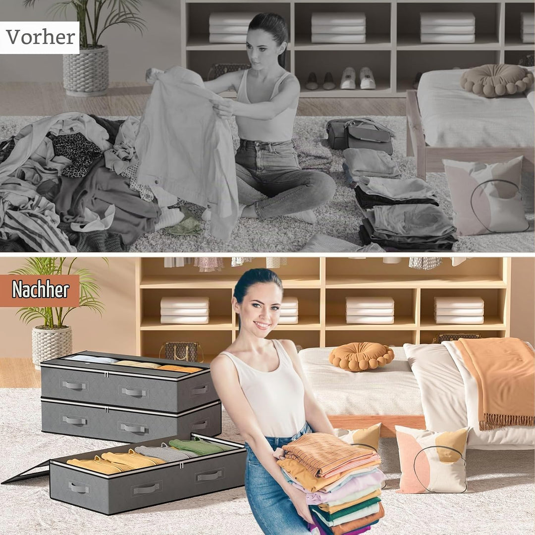 GoMaihe Unterbettkommode 6 Stück mit Verstärkten Griff und Sichtfenster, Unterbett Aufbewahrungsbox