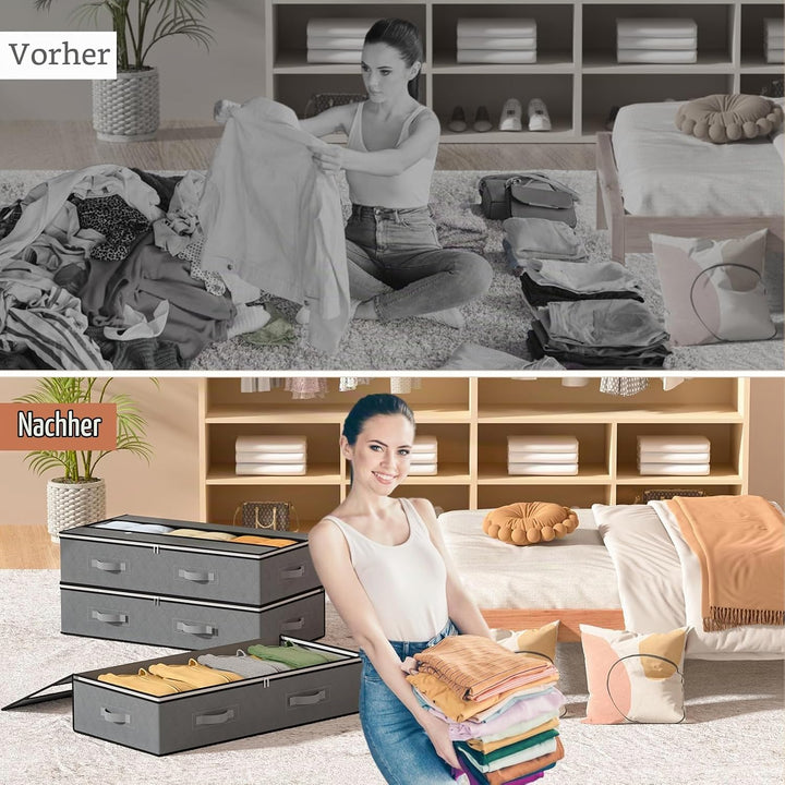 GoMaihe Unterbettkommode 6 Stück mit Verstärkten Griff und Sichtfenster, Unterbett Aufbewahrungsbox