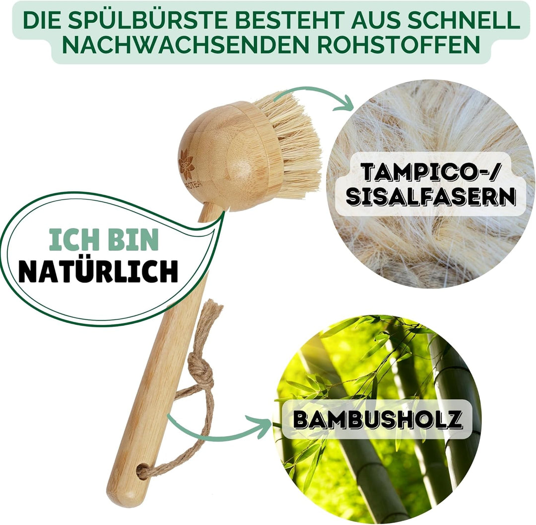 Protea Spülbürste mit Ersatzköpfen (3er Set) - nachhaltige Reinigungsbürste - wiederverwendbar - aus