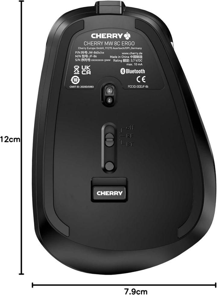 CHERRY MW 8C ERGO, Kabellose Maus Mit Ergonomischer Daumenauflage Für Rechtshänder, Verbindung Über