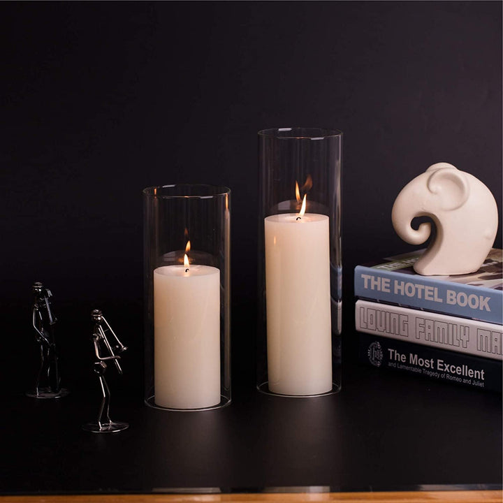 Set mit 2 zylindrischen Kerzenhaltern aus Glas, Kerzenhalter aus Glas ohne Boden, transparenter Kerz