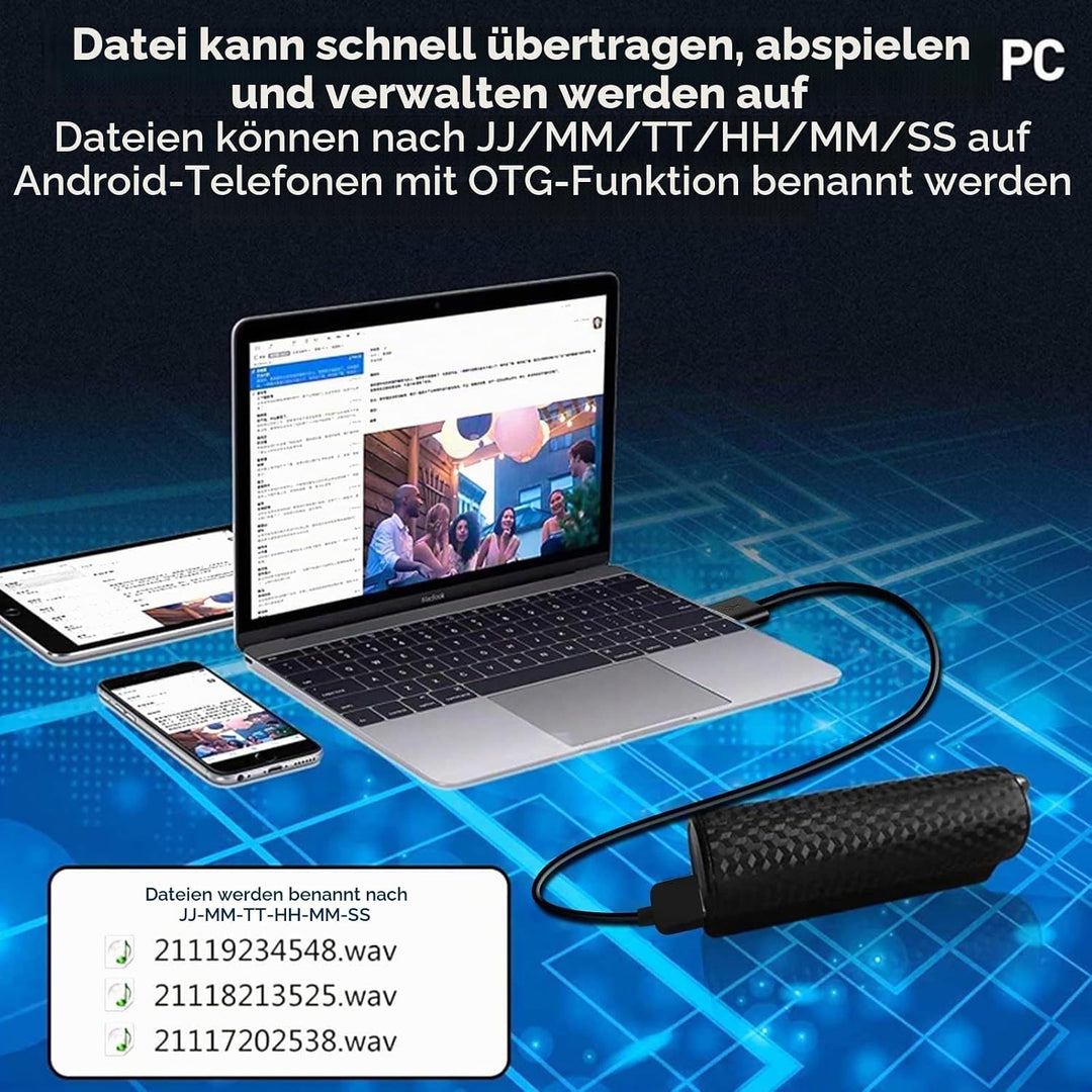 64GB Sprachrekorder mit Magnet, 25 Tage Daueraufnahme, Wiederaufladbar Über USB, Sprachaktivierung,
