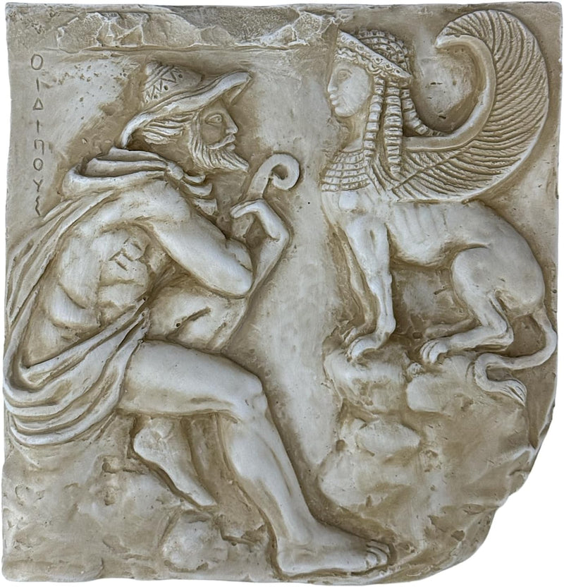 Oedipus and Sphinx Plakette Relief Wanddeko Skulptur Steinguss Griechische Mythologie