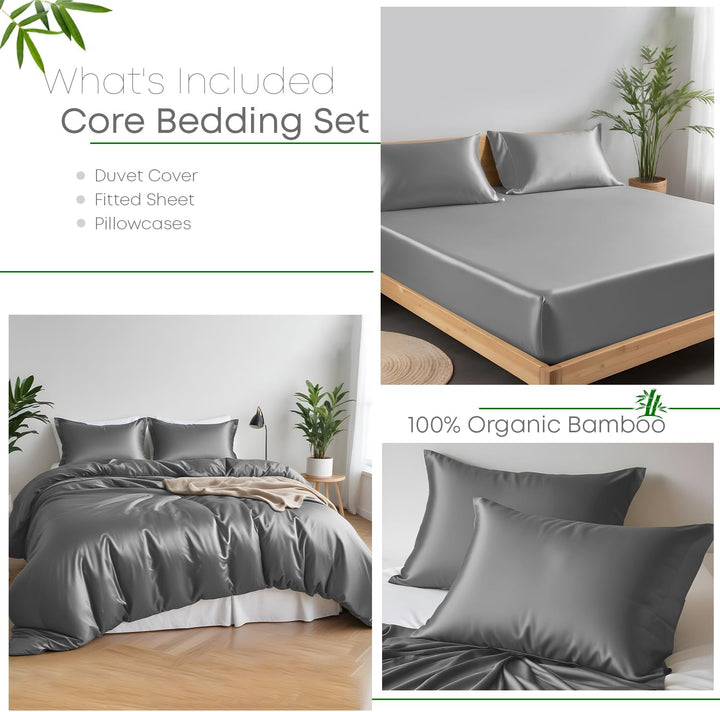 LINENWALAS Premium Bio-Bambuskern-Bettwäsche-Set, 4-teilig, mit Bambus-Bettbezug, Spannbetttuch und