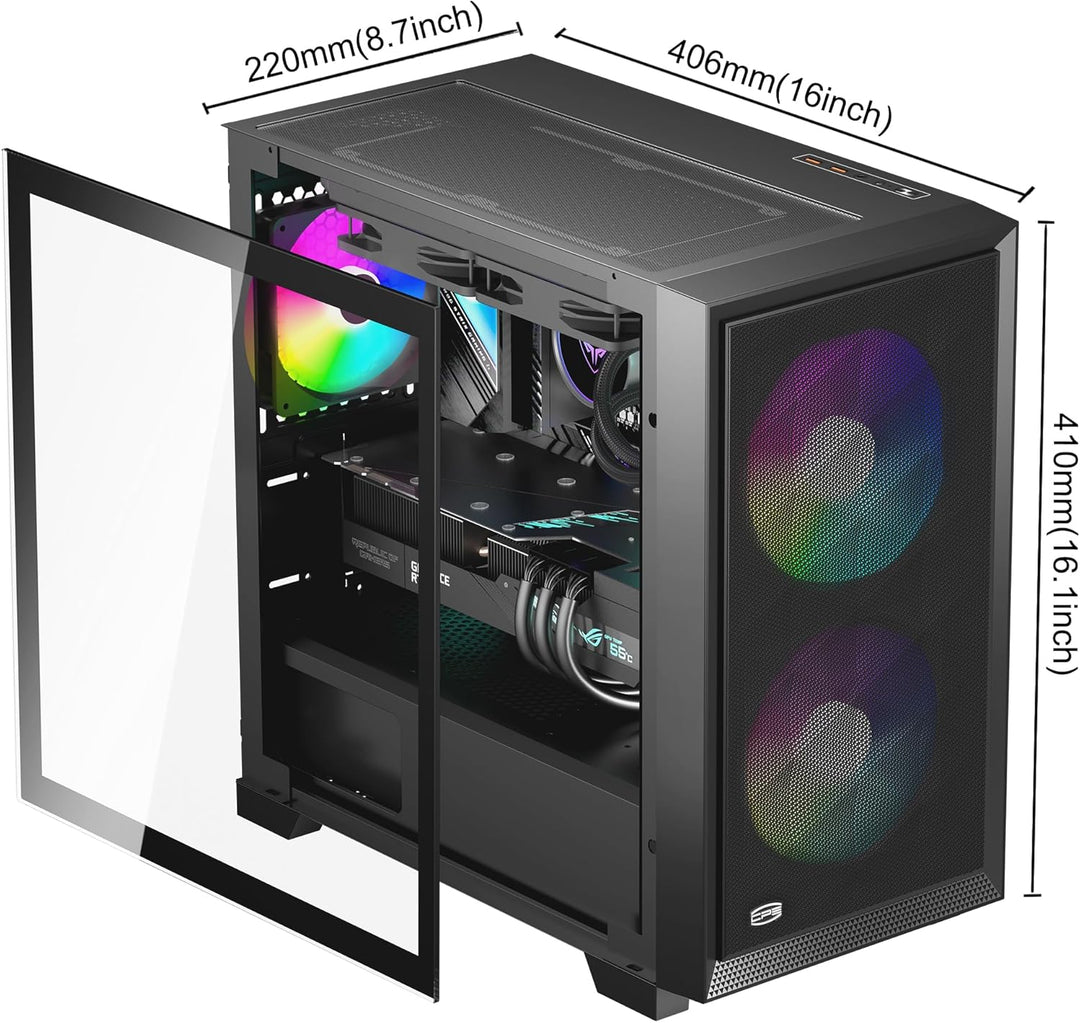 PCCOOLER CPS C3D310 M-ATX PC-Gehäuse mit Glasfenster, 2X 120mm ARGB-Lüfter, unterstützt 240/280mm Wa