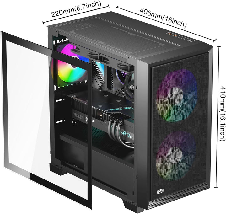 PCCOOLER CPS C3D310 M-ATX PC-Gehäuse mit Glasfenster, 2X 120mm ARGB-Lüfter, unterstützt 240/280mm Wa