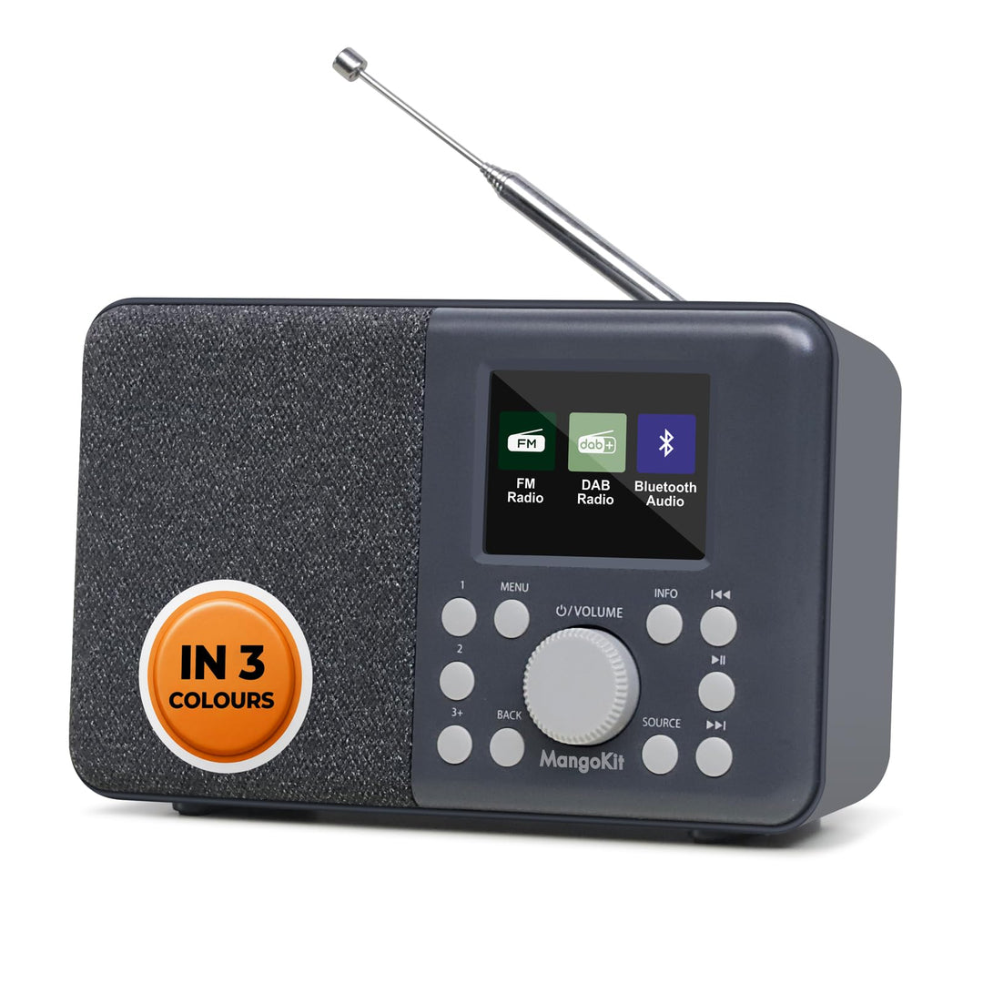 MangoKit MD3 DAB/DAB+ und UKW tragbares Digitalradio, Bluetooth-Lautsprecher, Kopfhörer, 40 voreinge