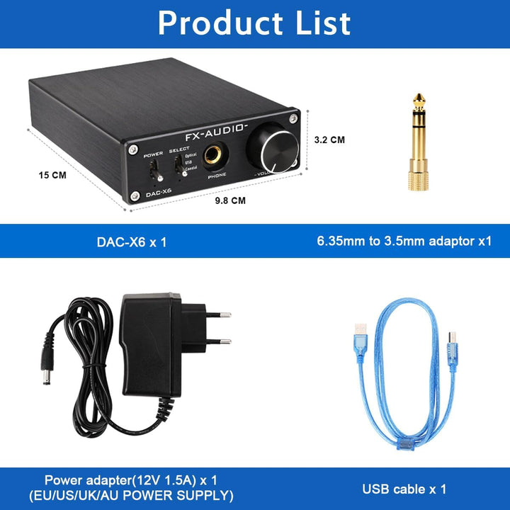 KGUSS FX-Audio DAC-X6 Mini HiFi 2.0 Digitaler Audio-Decoder DAC-Eingang USB/Koaxial/Optischer Ausgan