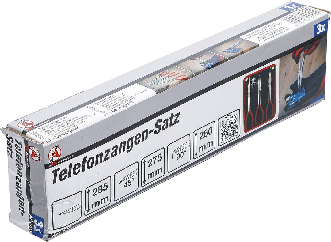 BGS Diy 415 | Telefonzangen-Satz | 3-tlg. | gerade 0° / gebogen 45° / 90° | 260 - 285 mm | Spitzzang