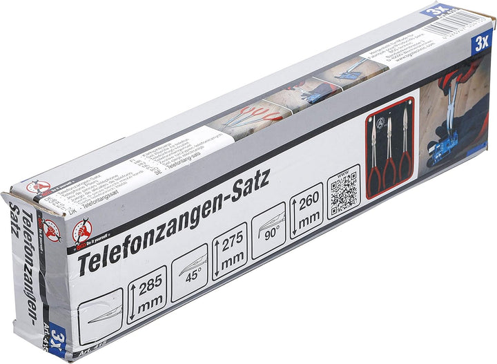 BGS Diy 415 | Telefonzangen-Satz | 3-tlg. | gerade 0° / gebogen 45° / 90° | 260 - 285 mm | Spitzzang